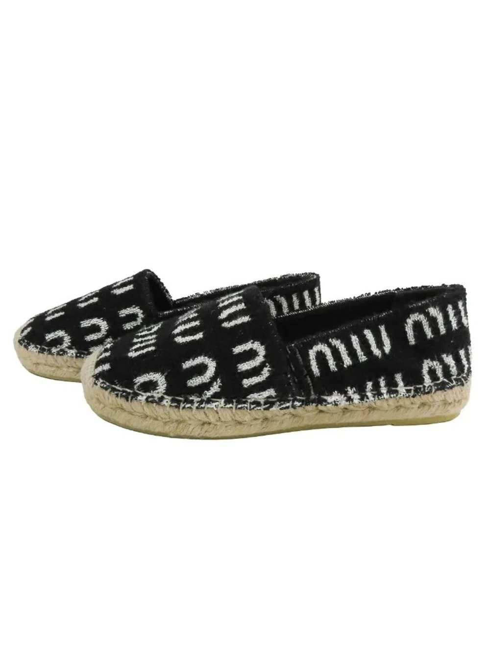 Miu Miu Espadrilles Black Fabric Slip on Logo Shoes